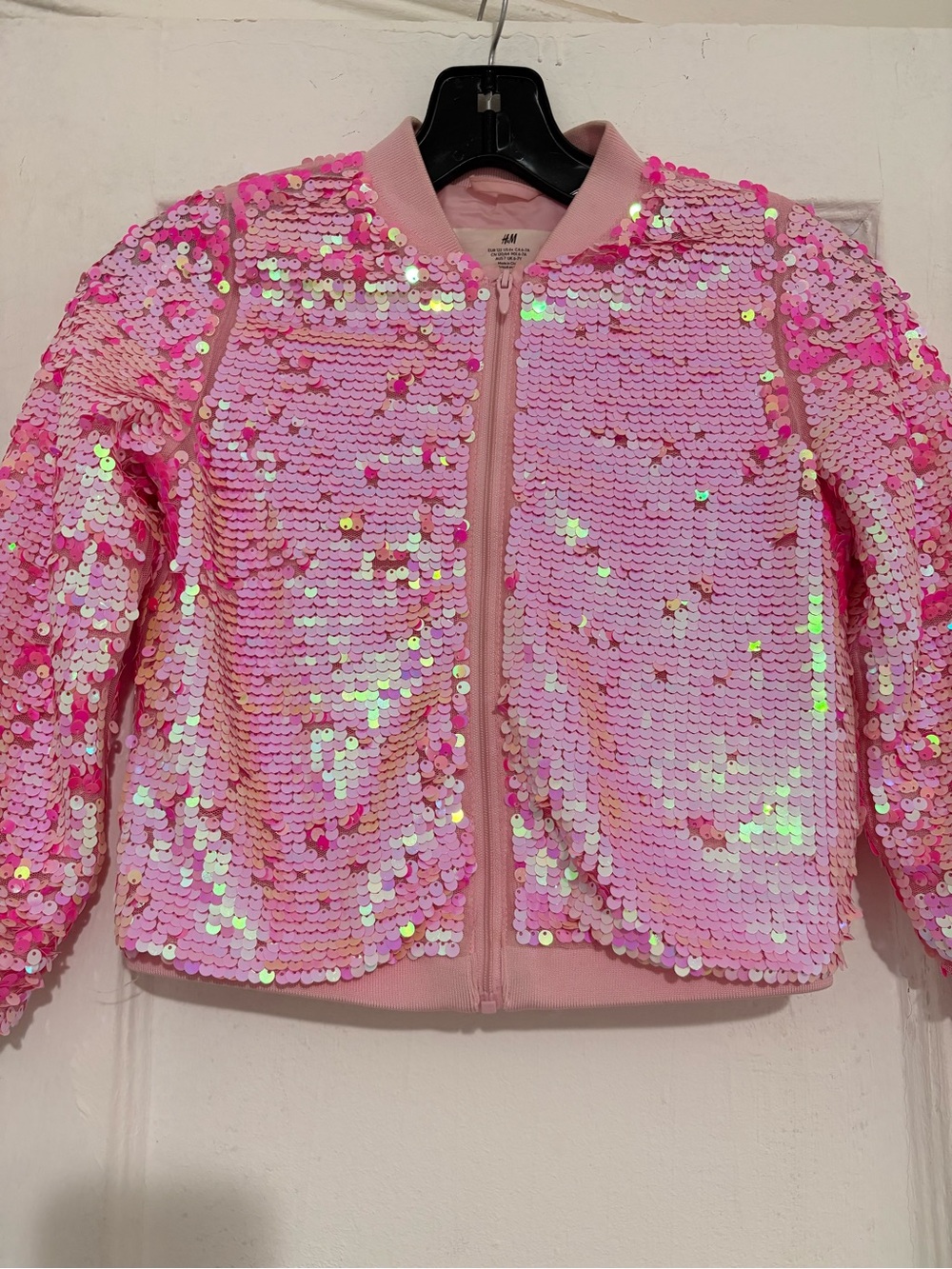 H&M Shimmering Pink Sequin Bomber Jacket for 6 y.o
